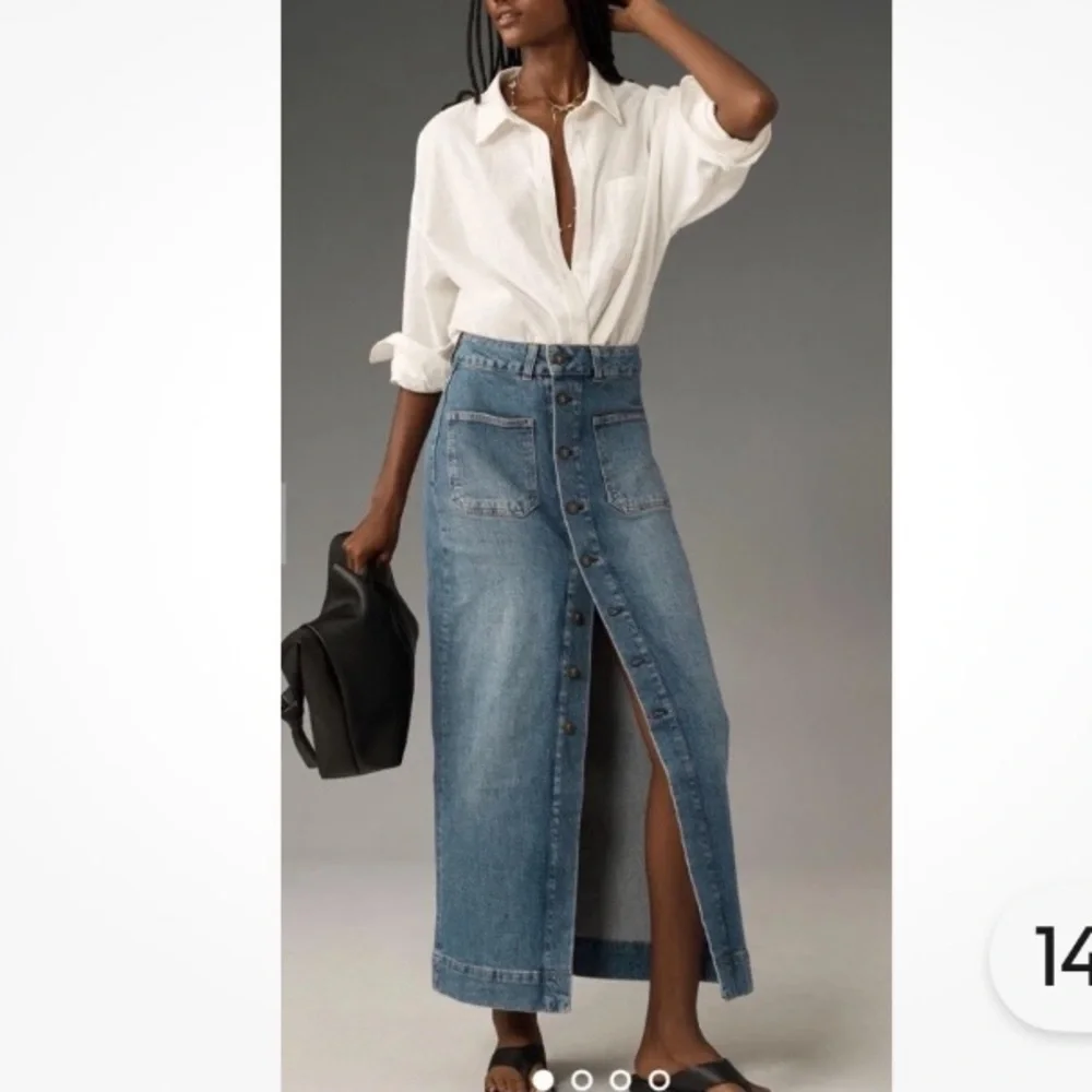 Pilcro Blue Denim Button-Front Skirt